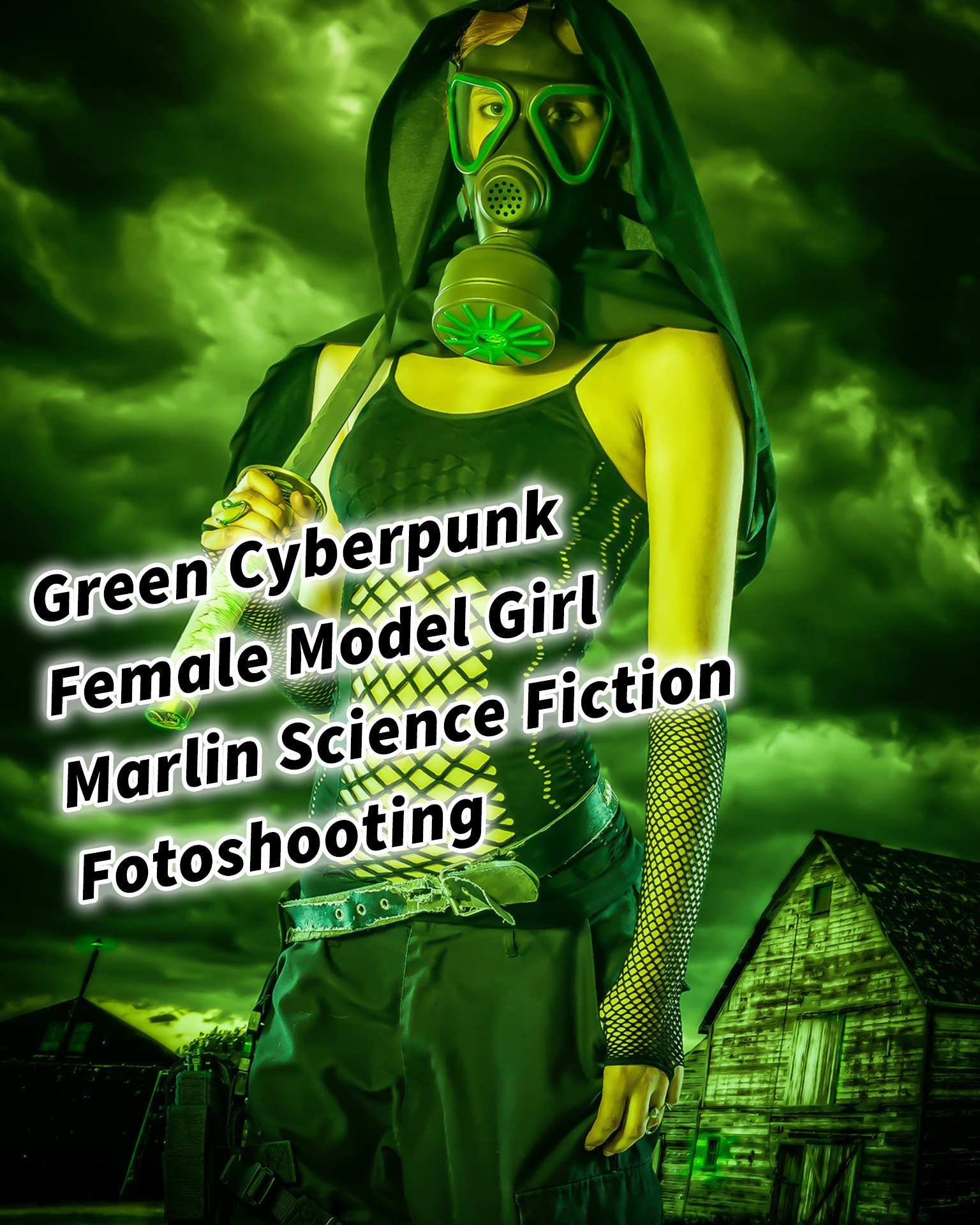 Green Cyberpunk Female Model Girl Marlin Science Fiction Fotoshooting Photoshop Bildbearbeitung