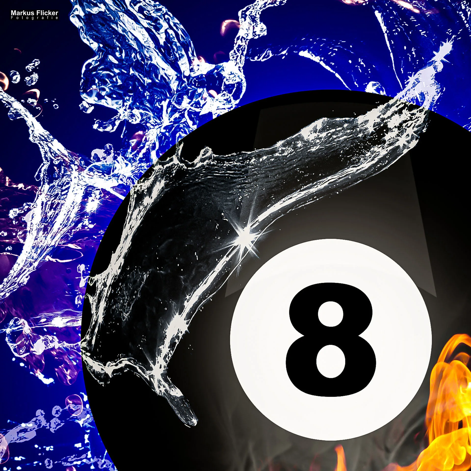 Billard Kugel schwarze Acht Feuer und Eis Bildbearbeitung Adobe Photoshop Compositing