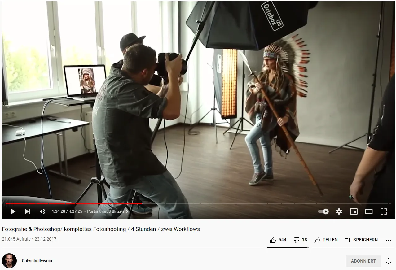 Mehr über den Artikel erfahren Fotografie & Photoshop/ komplettes Fotoshooting / 4 Stunden / zwei Workflows kostenloses Video Tutorial von Calvin Hollywood