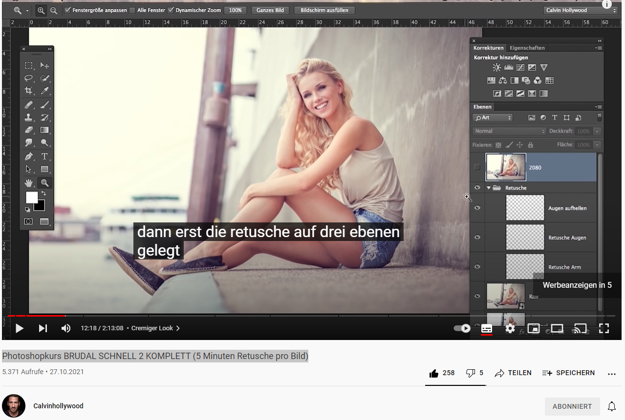 Photoshopkurs BRUDAL SCHNELL 2 KOMPLETT (5 Minuten Retusche pro Bild) Kostenloses YouTube Video von Calvin Hollywood