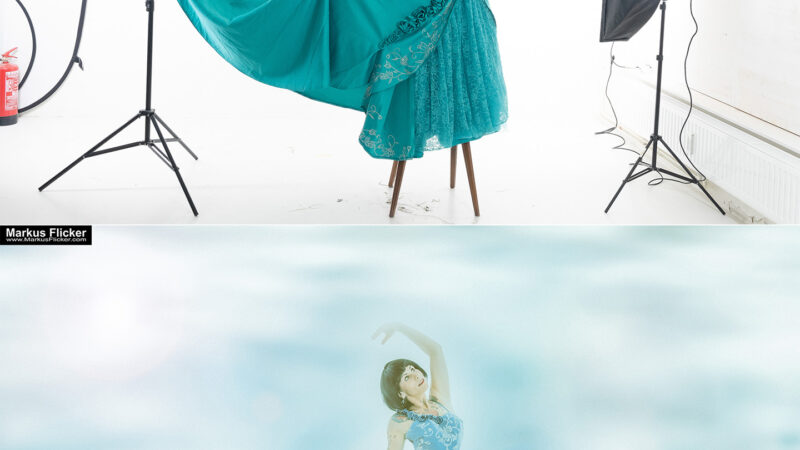 Das blaue Kleid mit Little Crazyinkedgirl Tattoomodel Compositing Adobe Photoshop