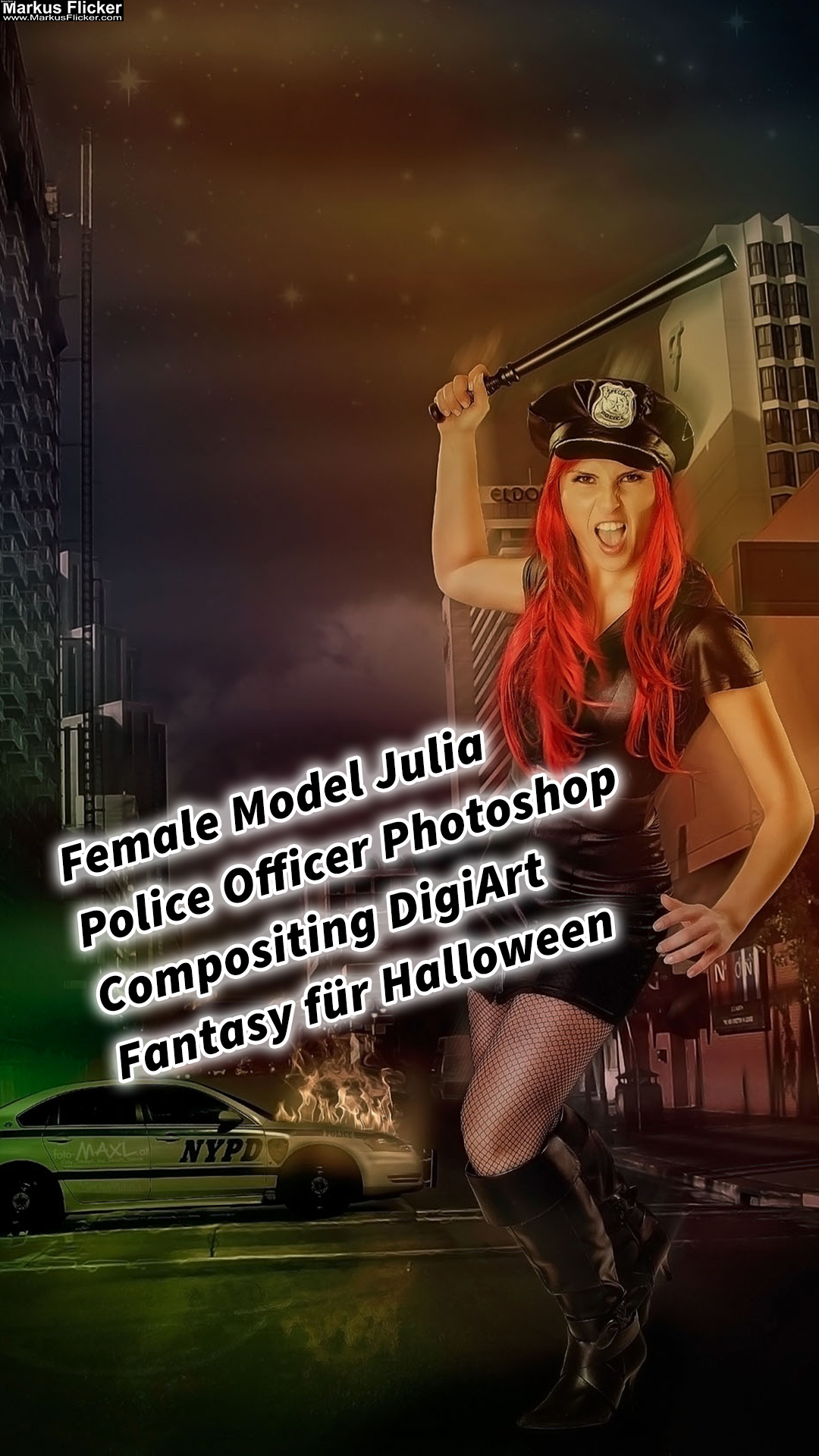 Female Model Julia Police Officer Photoshop Compositing DigiArt Fantasy für Halloween