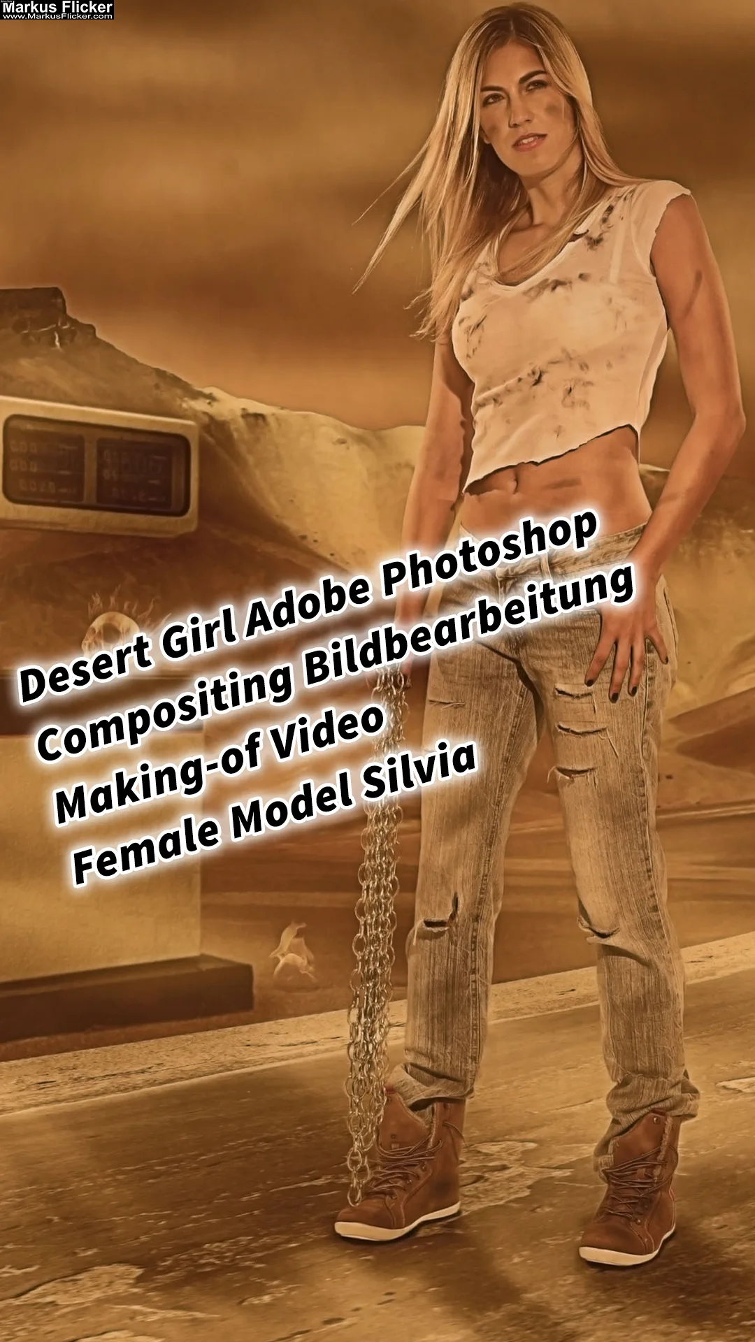 Mehr über den Artikel erfahren Desert Girl Adobe Photoshop Compositing Bildbearbeitung Making-of Video Female Model Silvia inkl. 17 Tipps & Tricks