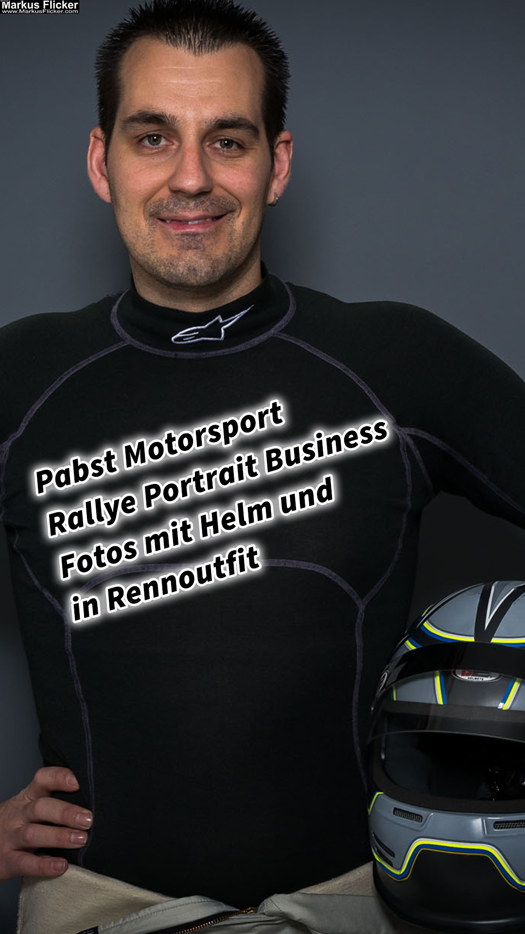 Pabst Motorsport Rallye Portrait Business Fotos mit Helm und in Rennoutfit