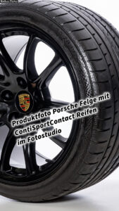 Produktfoto Porsche Felge mit ContiSportContact Reifen im Fotostudio inkl. 37 Fototipps für Produktfotos