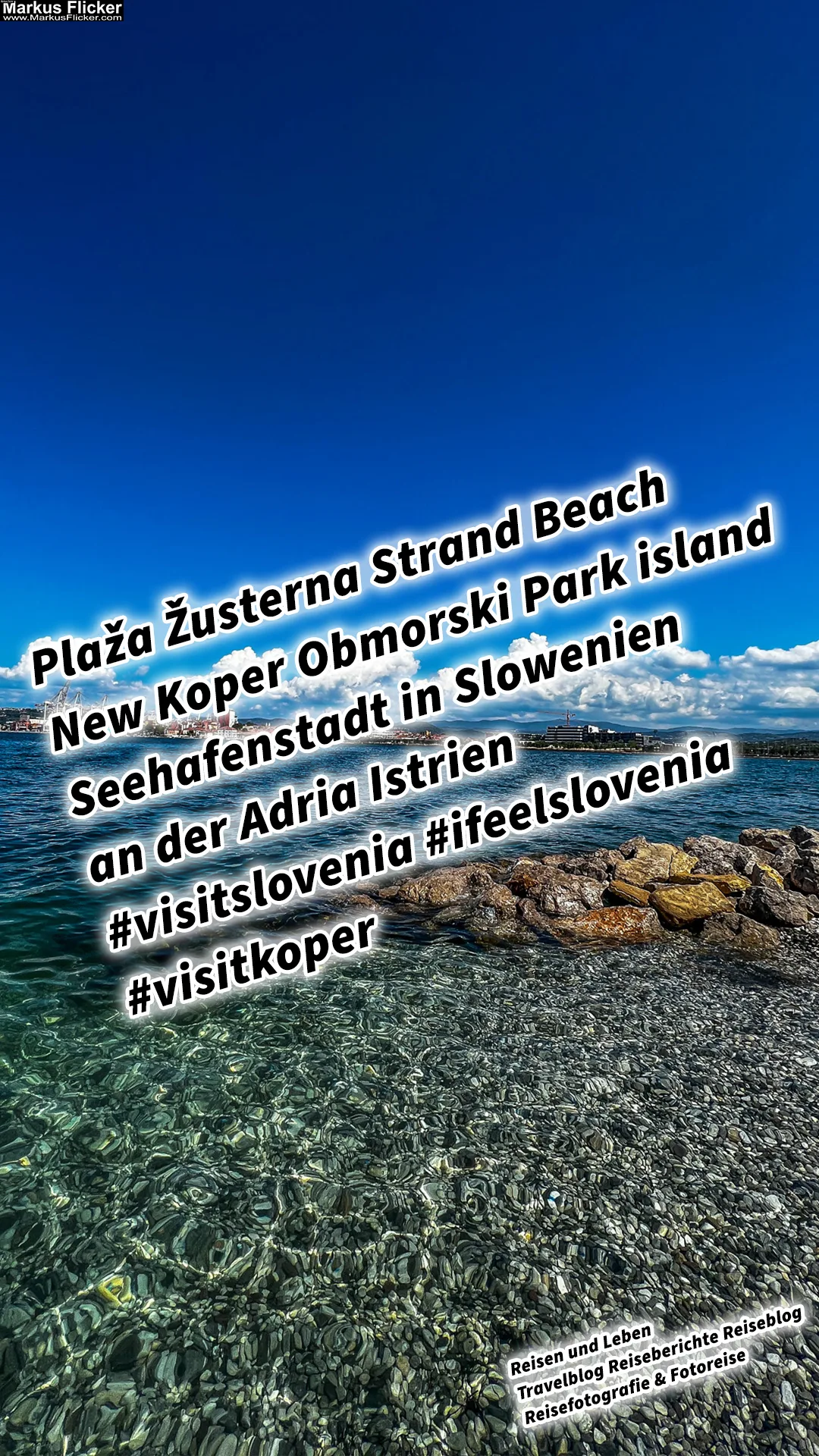 Mehr über den Artikel erfahren Plaža Žusterna Strand Beach New Koper Obmorski Park Island Seehafenstadt in Slowenien an der Adria Istrien #visitslovenia #ifeelslovenia #visitkoper