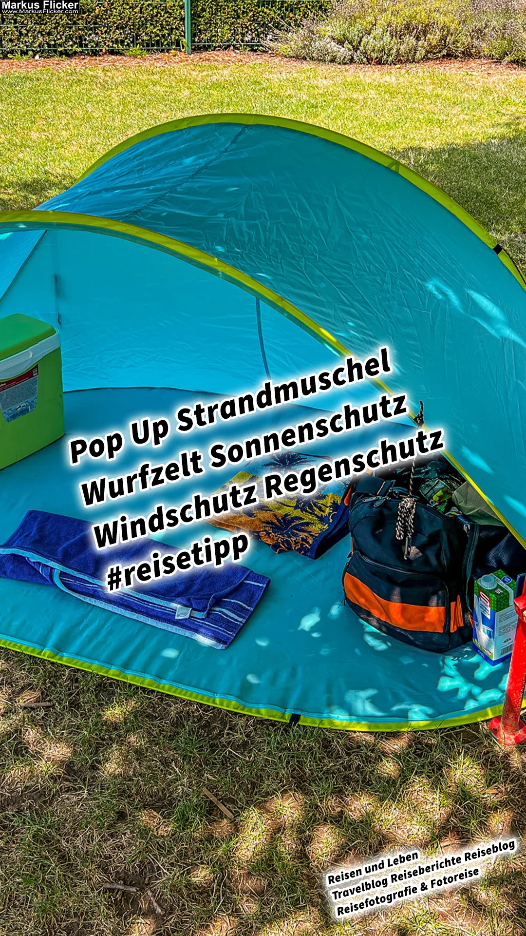 Mehr über den Artikel erfahren Pop Up Strandmuschel Wurfzelt Sonnenschutz Windschutz Regenschutz #reisetipp