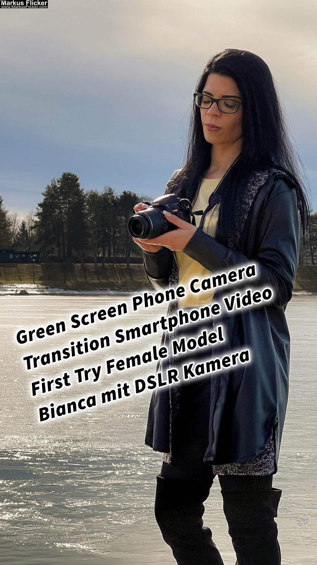 Green Screen Phone Camera Transition Smartphone Video First Try Female Model Bianca mit DSLR Kamera