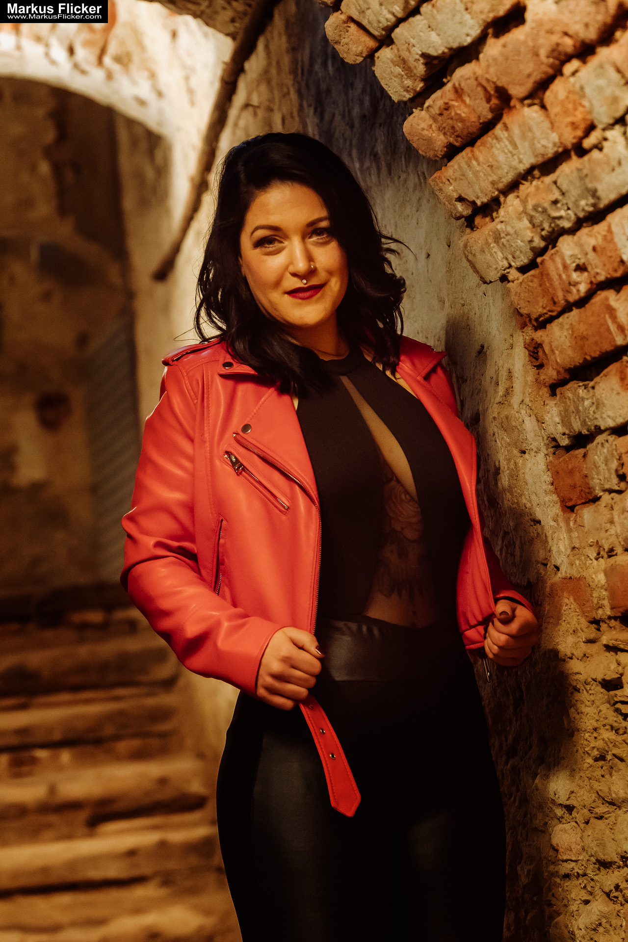 Red Jacket Underground Portrait Photography Female Model Elisa