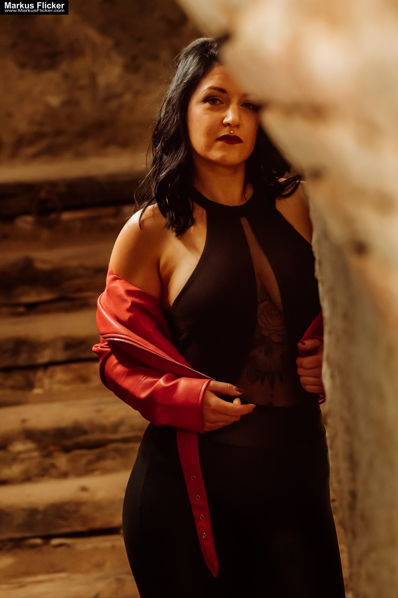 Red Jacket Underground Portrait Photography Female Model Elisa