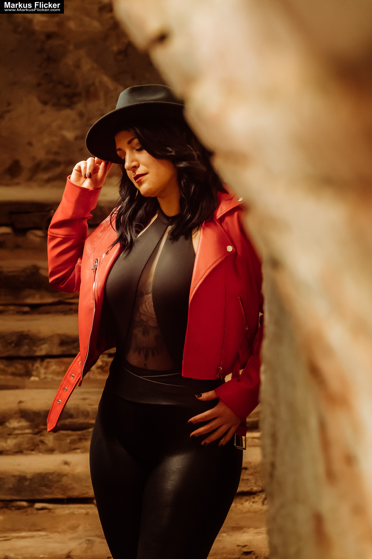 Red Jacket Underground Portrait Photography Female Model Elisa