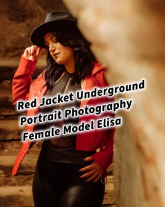 Red Jacket Underground Keller Gewölbe Portrait Photography Female Tattoo Model Elisa in Graz