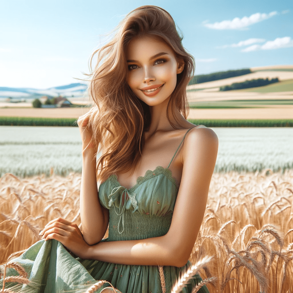 Sommerliche Fotos und Videos mit grünem Kleid im Weizenfeld in Österreich mit Female Model Bianca mit dem Smartphone