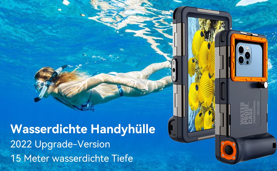 Wasserdichte Handyhülle Universelle Tauchen Professionelle Handy Unterwasser Hülle Handytaschen für iPhone Samsung Huawei, Tauchen Schnorcheln Surfen,Wasserdicht tief 15 m