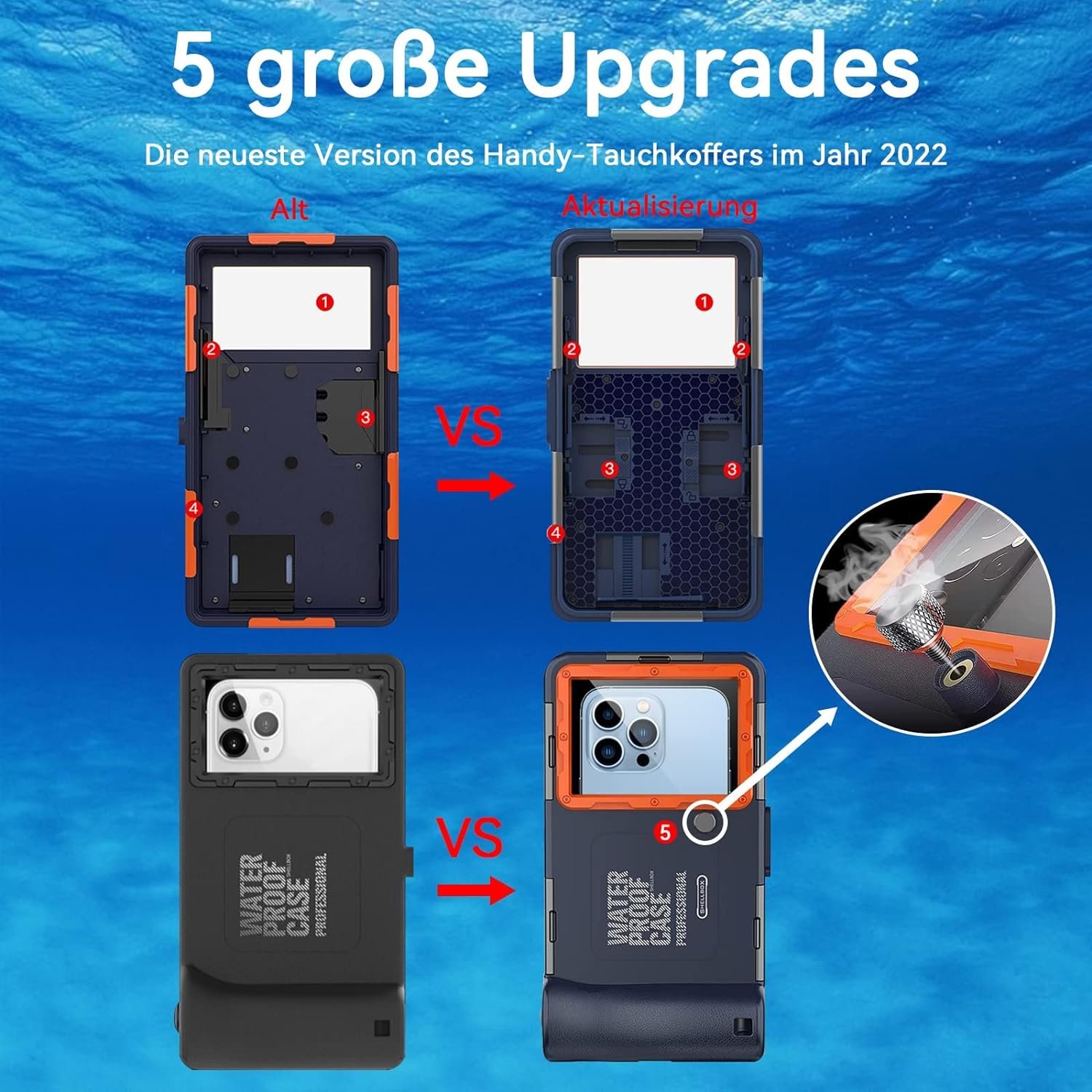 Wasserdichte Handyhülle Universelle Tauchen Professionelle Handy Unterwasser Hülle Handytaschen für iPhone Samsung Huawei, Tauchen Schnorcheln Surfen,Wasserdicht tief 15 m