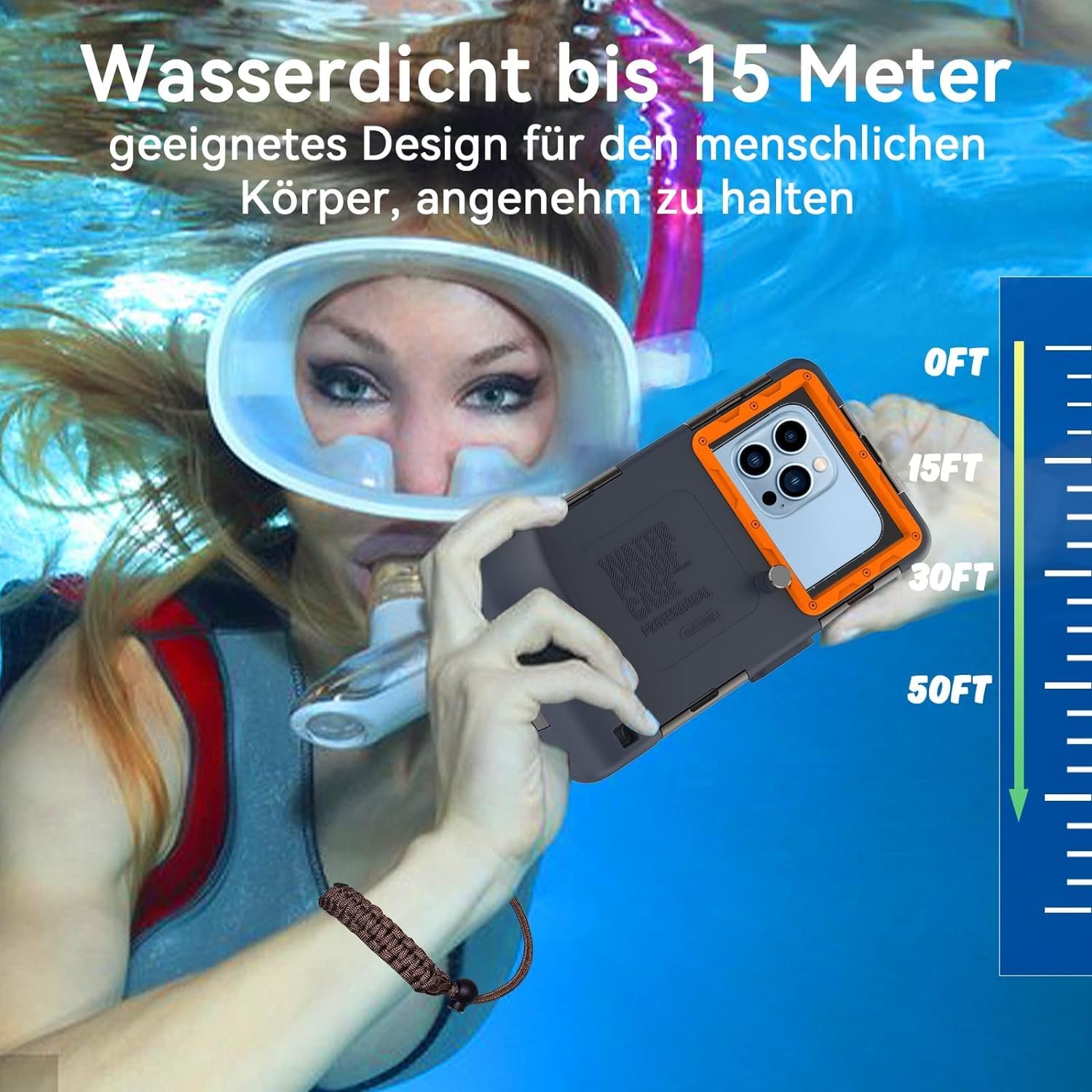 Wasserdichte Handyhülle Universelle Tauchen Professionelle Handy Unterwasser Hülle Handytaschen für iPhone Samsung Huawei, Tauchen Schnorcheln Surfen,Wasserdicht tief 15 m