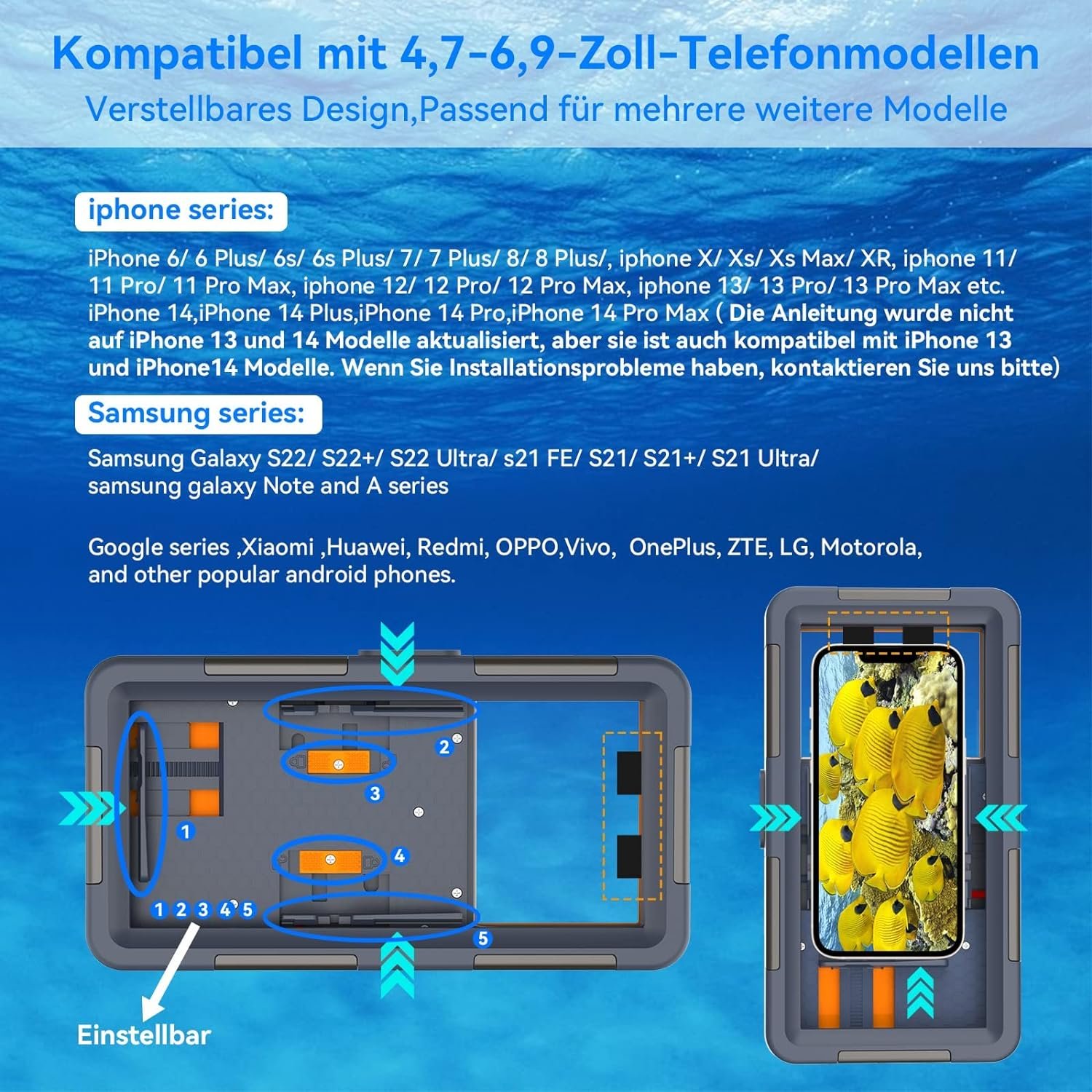 Wasserdichte Handyhülle Universelle Tauchen Professionelle Handy Unterwasser Hülle Handytaschen für iPhone Samsung Huawei, Tauchen Schnorcheln Surfen,Wasserdicht tief 15 m