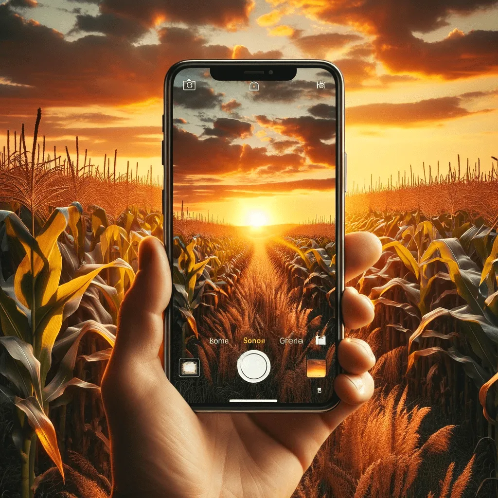 Mehr über den Artikel erfahren Sonnenuntergang im Kornfeld mit dem Handy fotografiert. Weitwinkel statt einfach knipsen. Apple iPhone iOS Smartphone Photography. Fotografieren und Filmen mit dem Smartphone: Bessere Fotos und Videos mit dem Handy für Freizeit, Hobby und Business