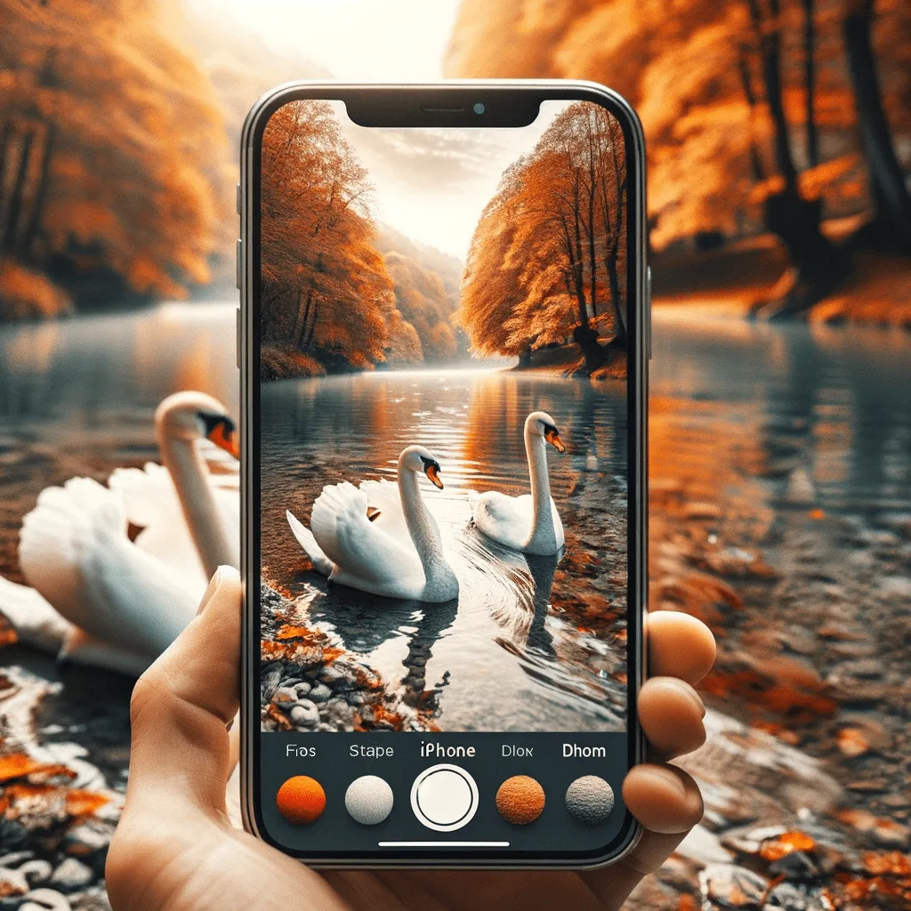 Mehr über den Artikel erfahren Schwäne im Fluss im Herbst fotografieren inkl. 37 Fototipps. Foto auf dem Smartphone bearbeitet mit iOS iPhone
