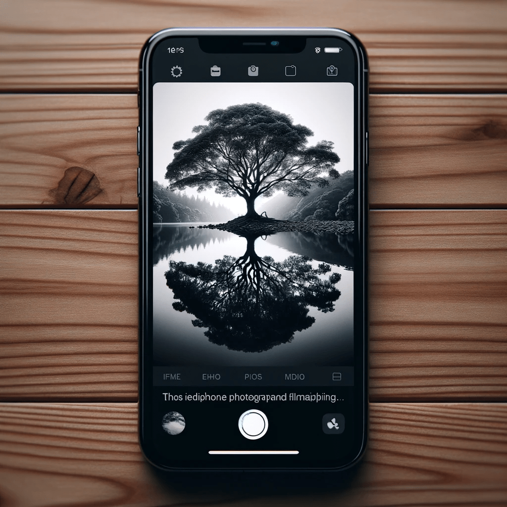 Baum im Fluss mit Spiegelung Schwarz Weiß. Foto auf dem Smartphone bearbeitet. iOS iPhone Fotografieren und Filmen mit dem Smartphone: Bessere Fotos und Videos mit dem Handy für Freizeit, Hobby und Business