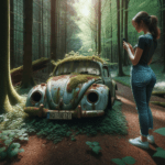 Ein VW Käfer im Wald Lost Places Auto in der Natur mit dem Smartphone fotografiert. Fotografieren und Filmen mit dem Smartphone: Bessere Fotos und Videos mit dem Handy für Freizeit, Hobby und Business