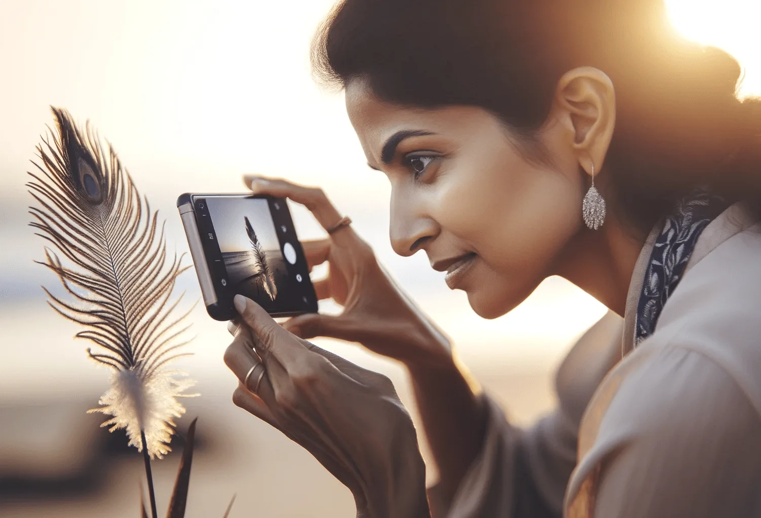 Mehr über den Artikel erfahren Fototipp mit dem Smartphone: Nahe ran und tief runter statt aus der Hüfte schießen! Feder im Gegenlicht. Fotografieren und Filmen mit dem Smartphone: Bessere Fotos und Videos mit dem Handy für Freizeit, Hobby und Business