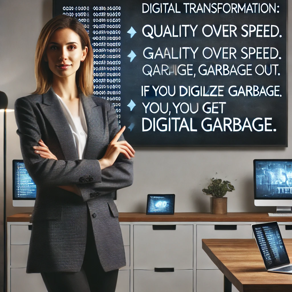 Mehr über den Artikel erfahren Digitale Transformation: Qualität geht vor Geschwindigkeit. Shit In Shit Out. Wenn du Scheiße digitalisierst bekommst du digitale Scheiße.