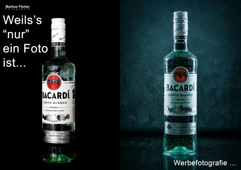 Warum Produktfotos mehr sind als nur Bilder. Die Vorteile, die ich als Produkt- und Werbefotograf für dich bieten kann. Beispiel Bacardi Flasche mit Wassertropfen Warum Produktfotos mehr sind als nur Bilder. Beispiel Bacardi Flasche mit Wassertropfen