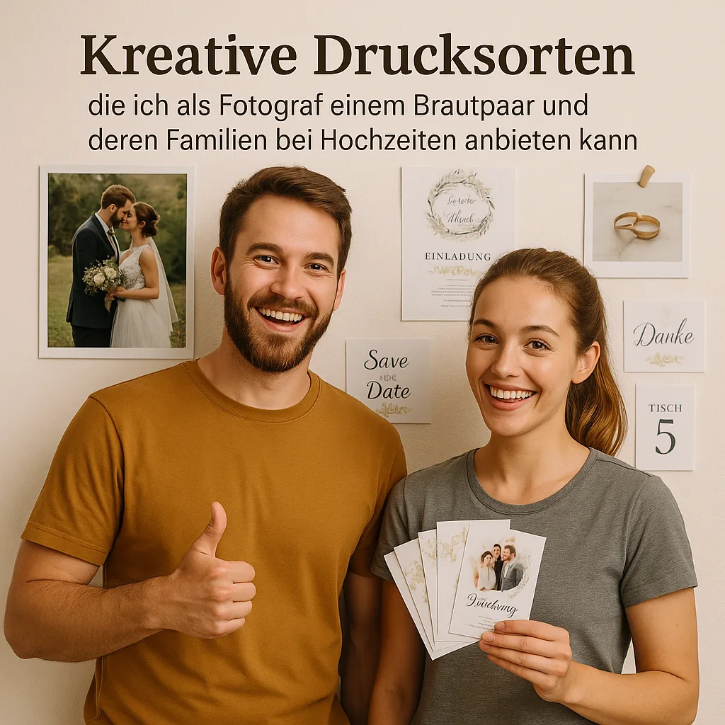 Kreative Drucksorten welche ich als Fotograf einem Brautpaar und deren Familien bei Hochzeiten anbieten kann inkl. 37 ausführliche Tipps und Tricks