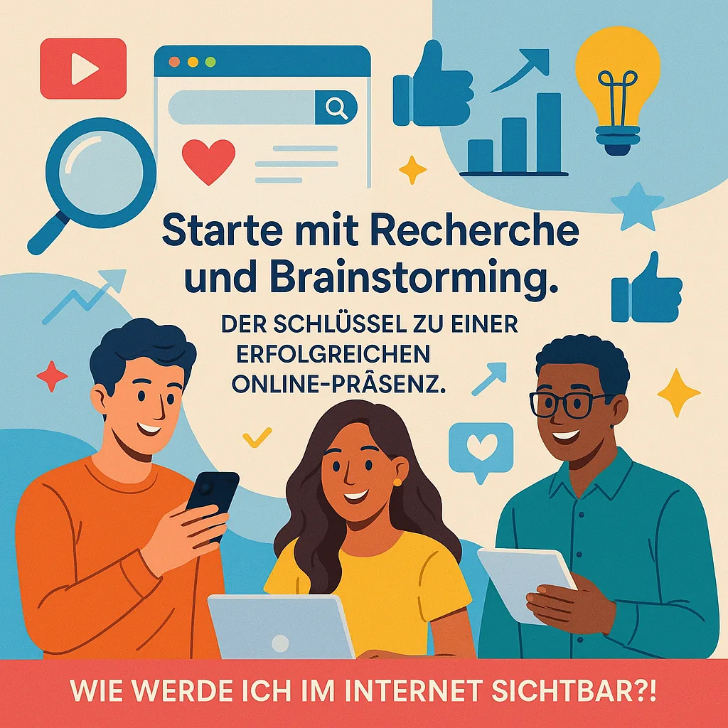 Starte mit Recherche und Brainstorming. Der Schlüssel zu einer erfolgreichen Online-Präsenz. Wie werde ich im Internet sichtbar?!: Starte mit Social Media für Erfolg durch deinen Online Auftritt und mehr Sichtbarkeit