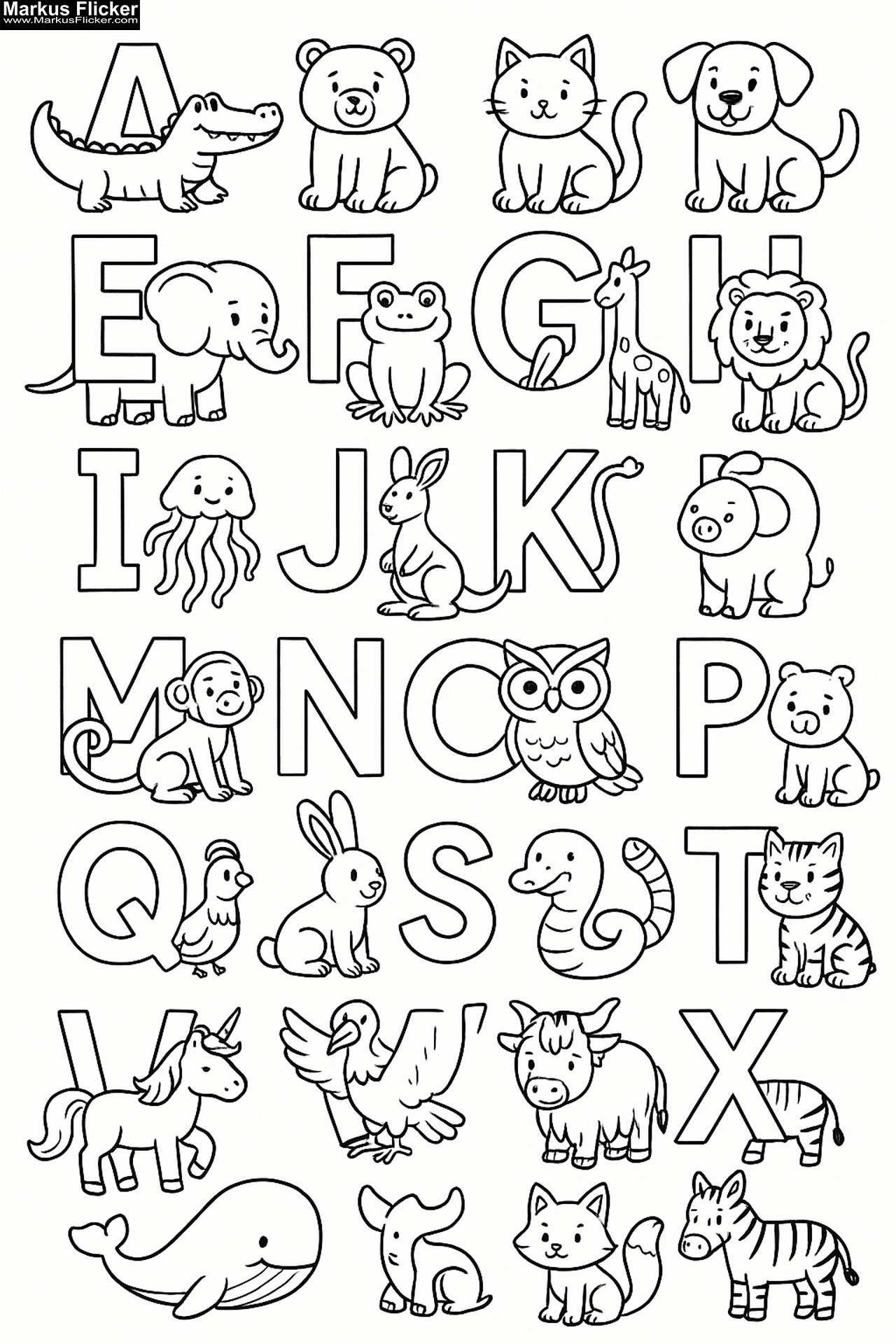 Mein Tierisches ABC – Ausmalspaß mit 26 Freunden. ABC & Tiere – Buchstaben lernen mit Farben. Buchstaben malen, Tiere entdecken! Lernspaß mit Tieren. Malen, Lernen, Staunen