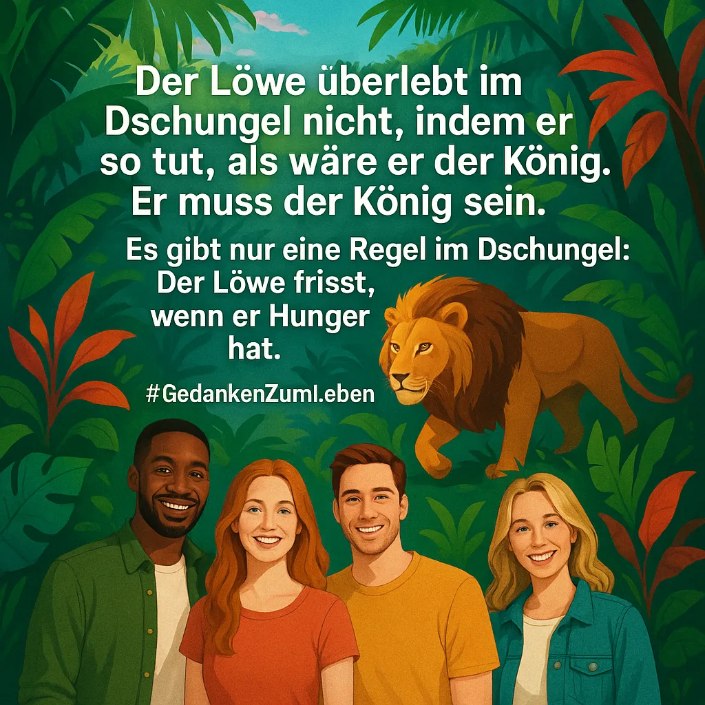 Der Löwe überlebt im Dschungel nicht, indem er so tut, als wäre er der König. Er muss der König sein. Es gibt nur eine Regel im Dschungel: Der Löwe frisst, wenn er Hunger hat. #GedankenZumLeben