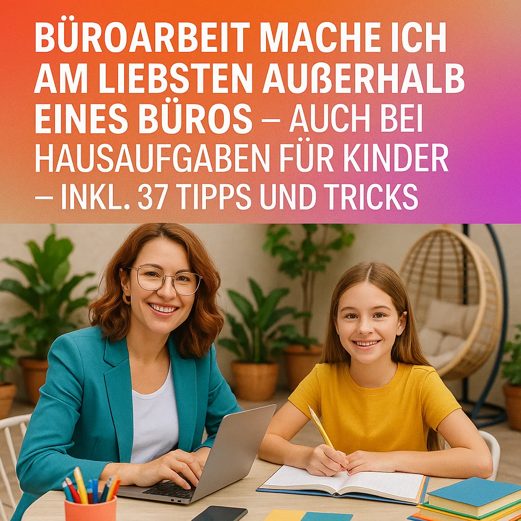 Mehr über den Artikel erfahren Büroarbeit mache ich am liebsten außerhalb eines Büros – auch bei Hausaufgaben von Kindern. Inkl. 37 Tipps und Tricks