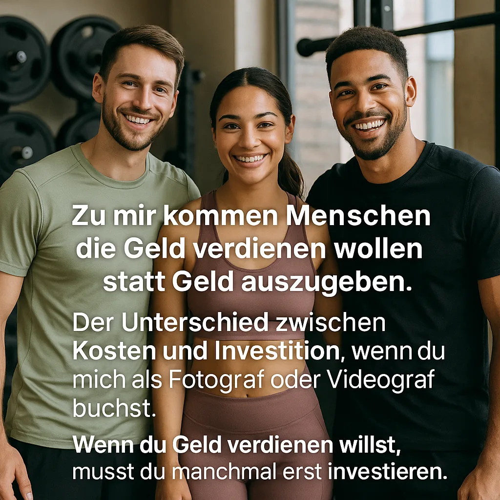 Zu mir kommen Menschen die Geld verdienen wollen statt Geld auszugeben. Der Unterschied zwischen Kosten und Investition, wenn du mich als Fotograf oder Videograf buchst