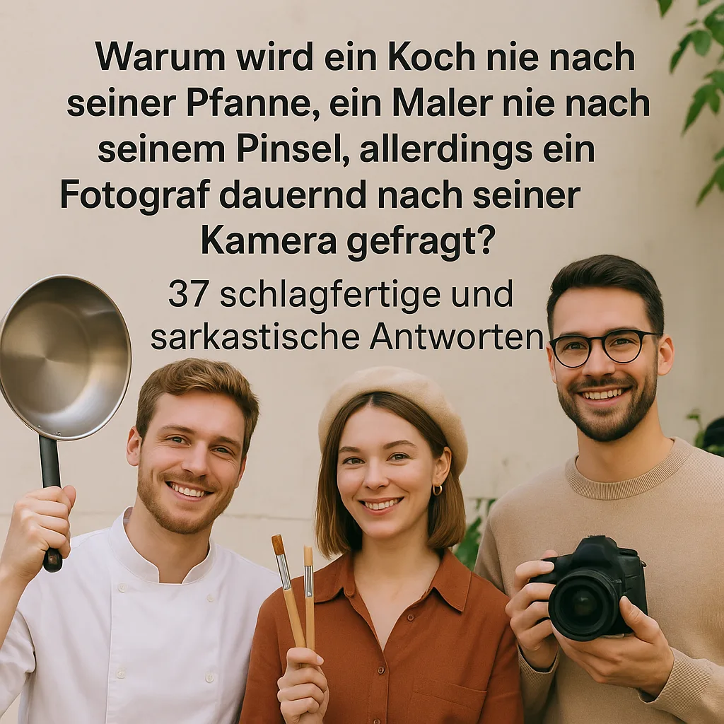 Warum wird ein Koch nie nach seiner Pfanne, ein Maler nie nach seinem Pinsel, allerdings ein Fotograf dauernd nach seiner Kamera gefragt? 37 schlagfertige und sarkastische Antworten