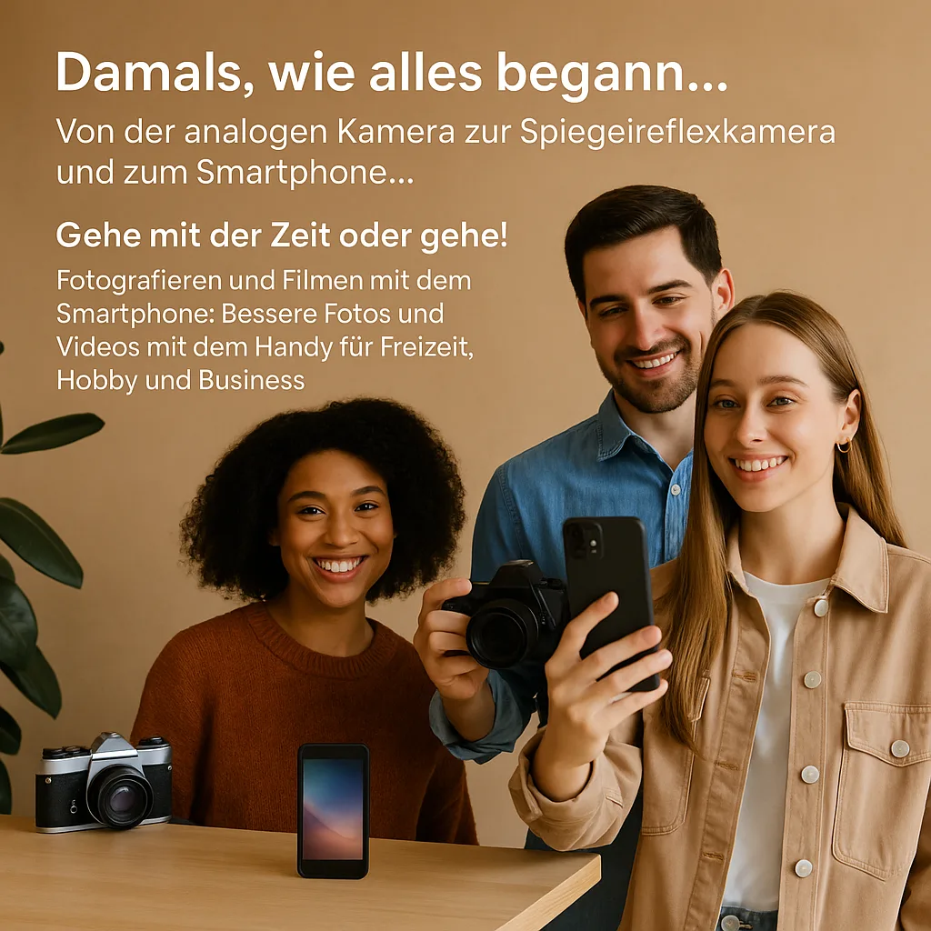 Damals, wie alles begann… Von der analogen Kamera zur Spiegelreflexkamera und zum Smartphone... Gehe mit der Zeit oder gehe! Fotografieren und Filmen mit dem Smartphone: Bessere Fotos und Videos mit dem Handy für Freizeit, Hobby und Business