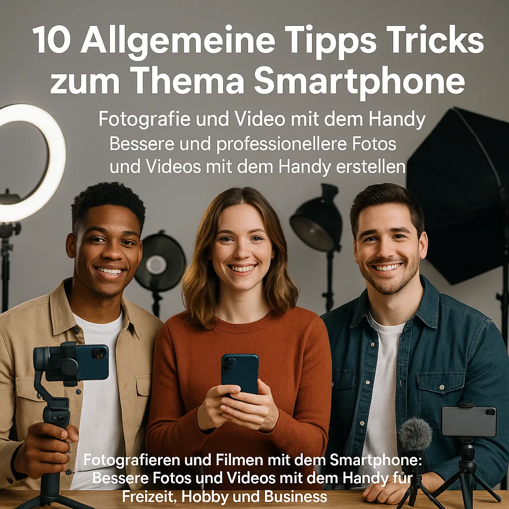 10 Allgemeine Tipps und Tricks zum Thema Smartphone. Fotografie und Video mit dem Handy Bessere und Professionellere Fotos und Videos mit dem Handy erstellen. Fotografieren und Filmen mit dem Smartphone: Bessere Fotos und Videos mit dem Handy für Freizeit, Hobby und Business