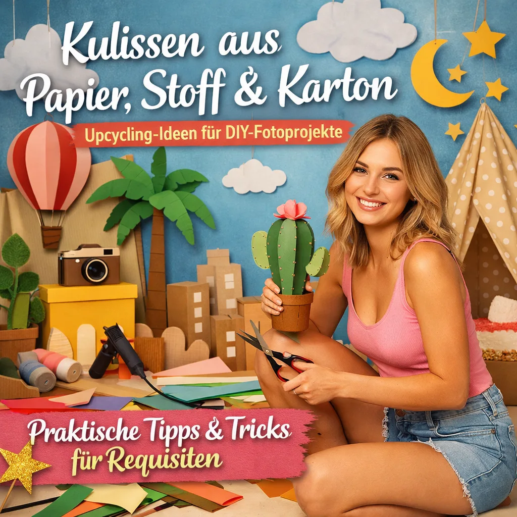Mehr über den Artikel erfahren Gestalten von Kulissen aus Papier, Stoff oder Karton. Upcycling-Ideen für Requisiten für DIY-Fotoprojekte inkl. 37 ausführliche, praxiserprobte Tipps & Tricks