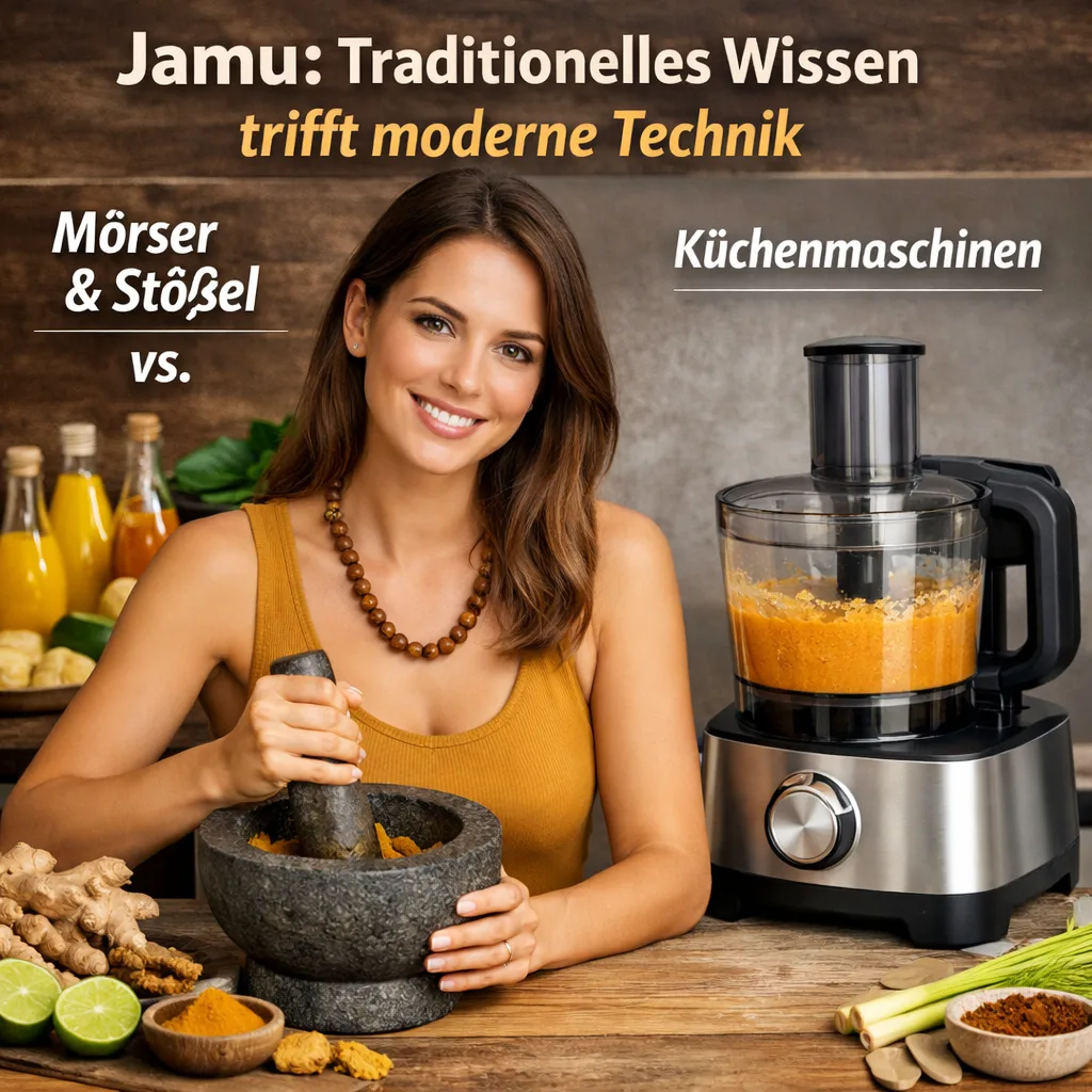 Jamu: Traditionelles Wissen trifft moderne Technik - Verwendung von Mörser und Stößel vs. Küchenmaschinen