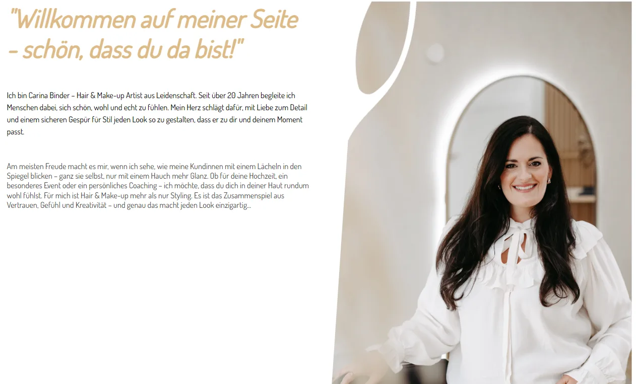 Carina Binder Hair & Make Up Artist carinabinder.com Wordpress Website günstig, einfach und effizient