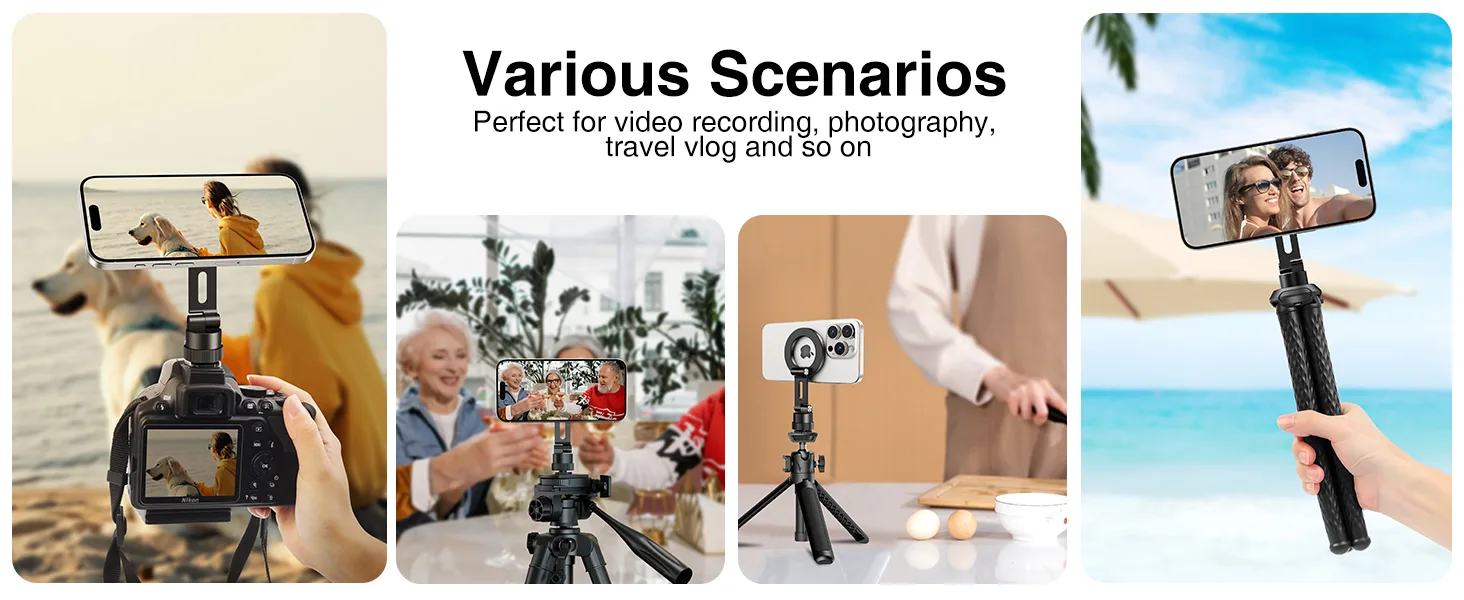 Magnetische Handy Halterung Stativ, Magsafe Stativ Adapter - Aluminium Kamerastativhalterung mit 1/4" Schraube & Cold Shoe - Kompatibel mit iPhone