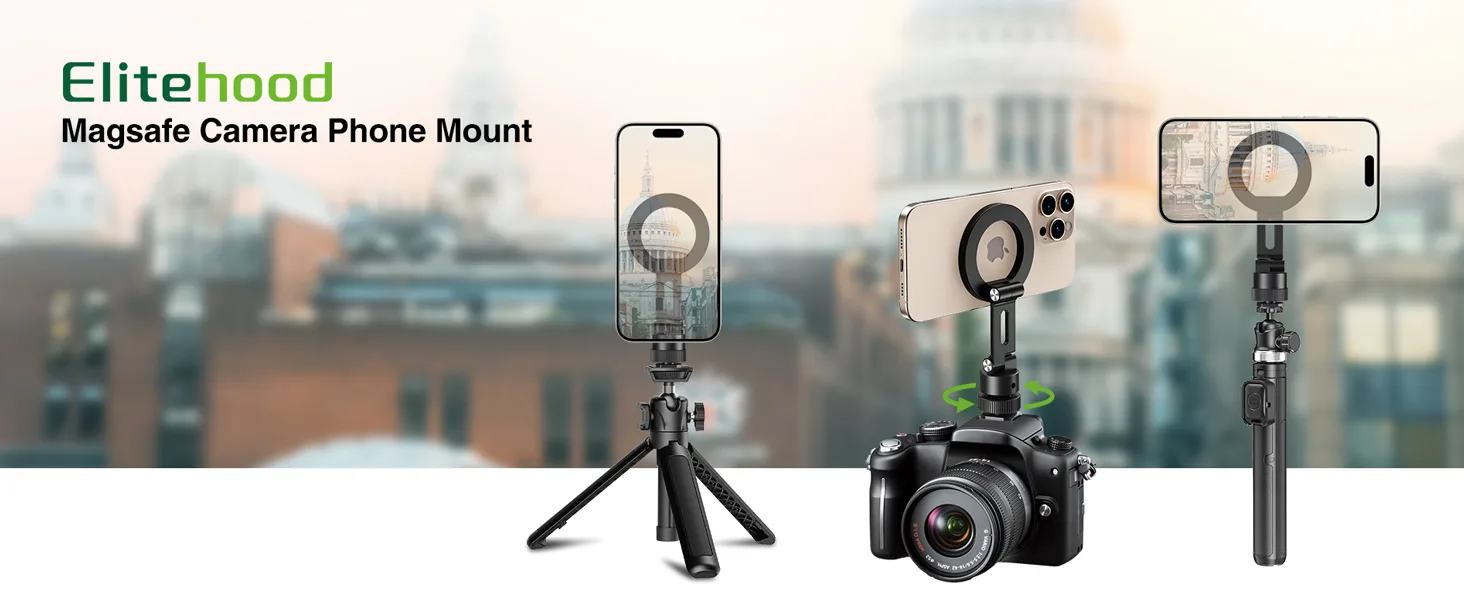 Magnetische Handy Halterung Stativ, Magsafe Stativ Adapter - Aluminium Kamerastativhalterung mit 1/4" Schraube & Cold Shoe - Kompatibel mit iPhone
