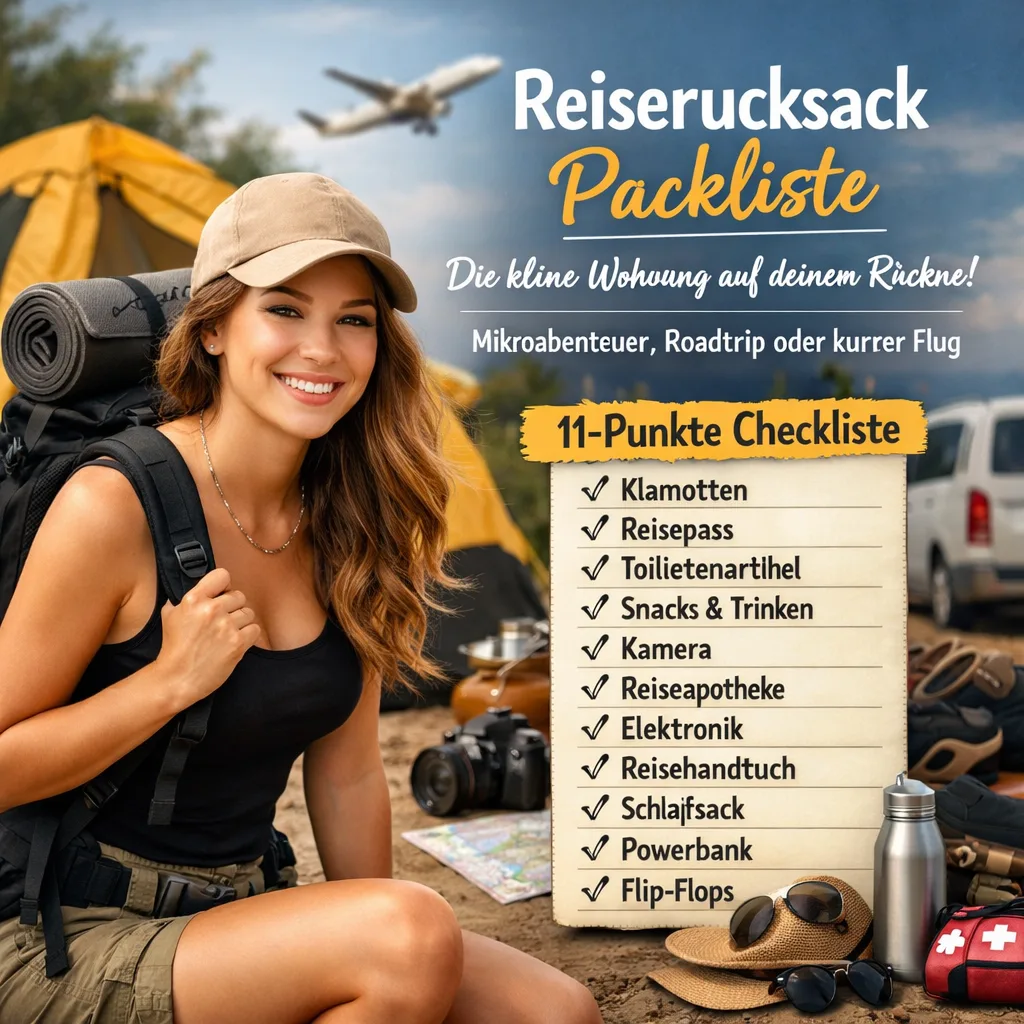 Reiserucksack Packliste - die kleine Wohnung auf deinem Rücken. Mikroabenteuer, Roadtrip oder kurzer Flug inkl. 11 Punkte Checkliste