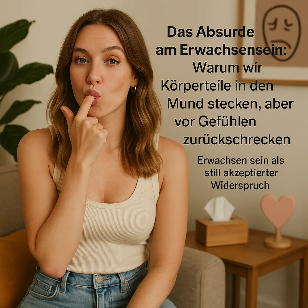 Das Absurde am Erwachsensein: Warum wir Körperteile in den Mund stecken, aber vor Gefühlen zurückschrecken. Erwachsen sein als still akzeptierter Widerspruch.