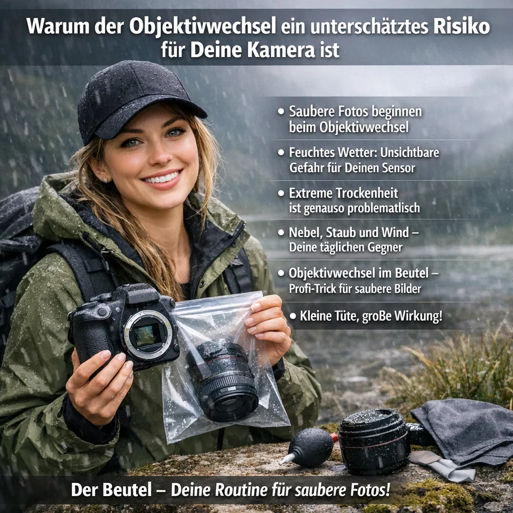 Du betrachtest gerade Warum der Objektivwechsel ein unterschätztes Risiko für Deine Kamera ist. Saubere Fotos beginnen nicht am Computer, sondern beim Objektivwechsel.