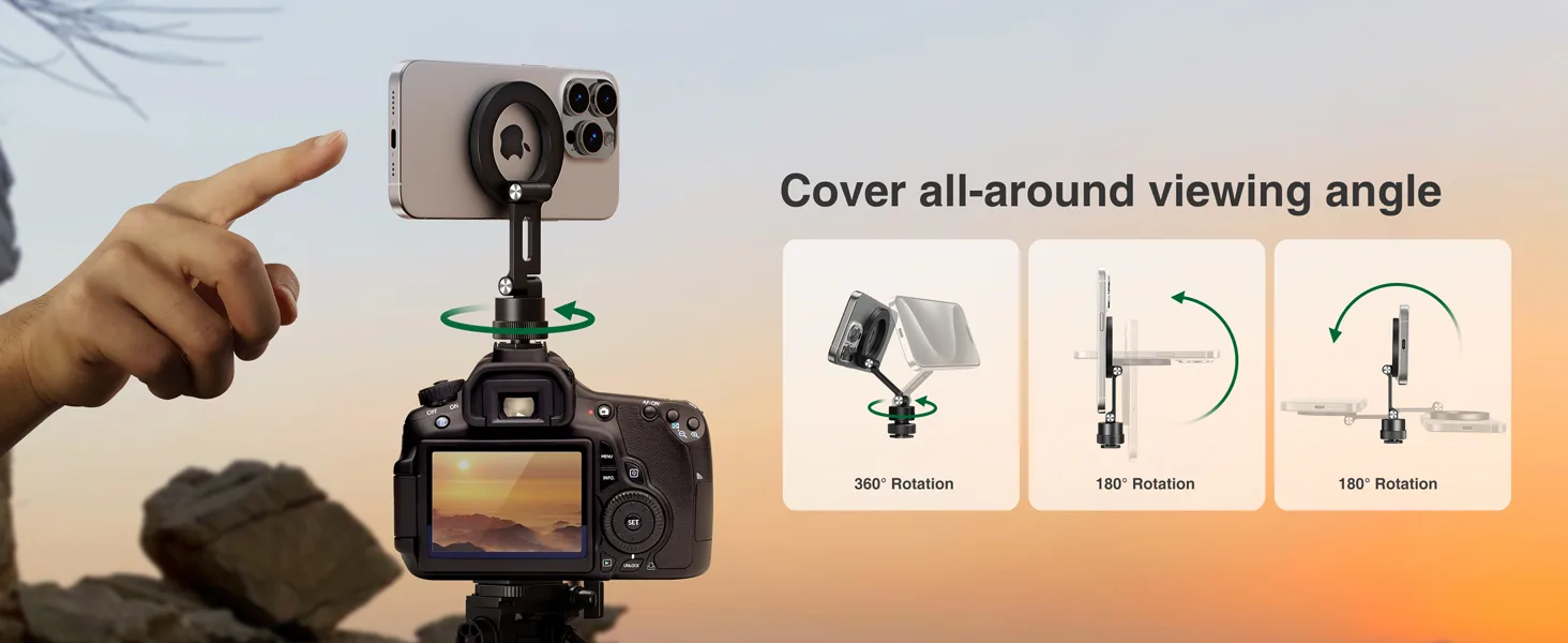 Magsafe Handy Halterung für Stativ und Kamera – Der perfekte Stativ Adapter für iPhone Pro Max, Vlogging & Fotografie Magnetische Handy Halterung Stativ, Magsafe Stativ Adapter - Aluminium Kamerastativhalterung mit 1/4" Schraube & Cold Shoe - Kompatibel mit iPhone