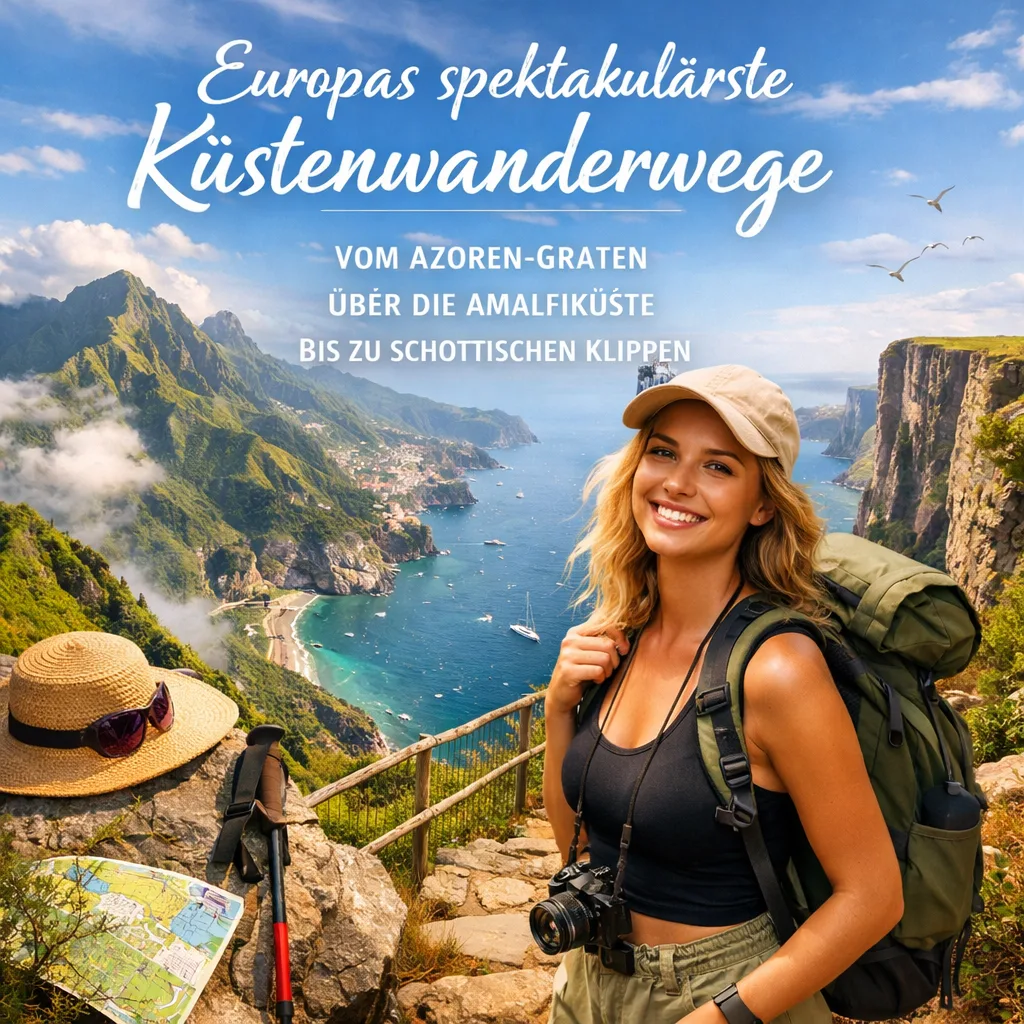 Europas spektakulärste Küstenwanderwege – Vom Azoren-Graten über die Amalfiküste bis zu schottischen Klippen. Europas spektakulärste Küstenwanderwege – Vom Azoren-Graten über die Amalfiküste bis zu schottischen Klippen.