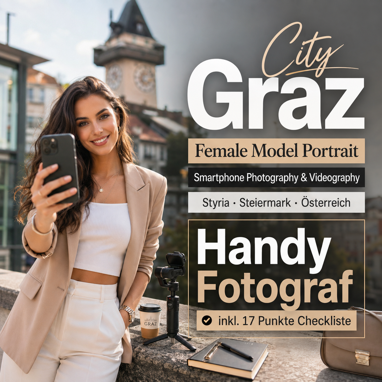 City Graz Female Model Portrait Smartphone Photography Videography Styria Steiermark Österreich Handy Fotograf inkl. 17 Punkte Checkliste