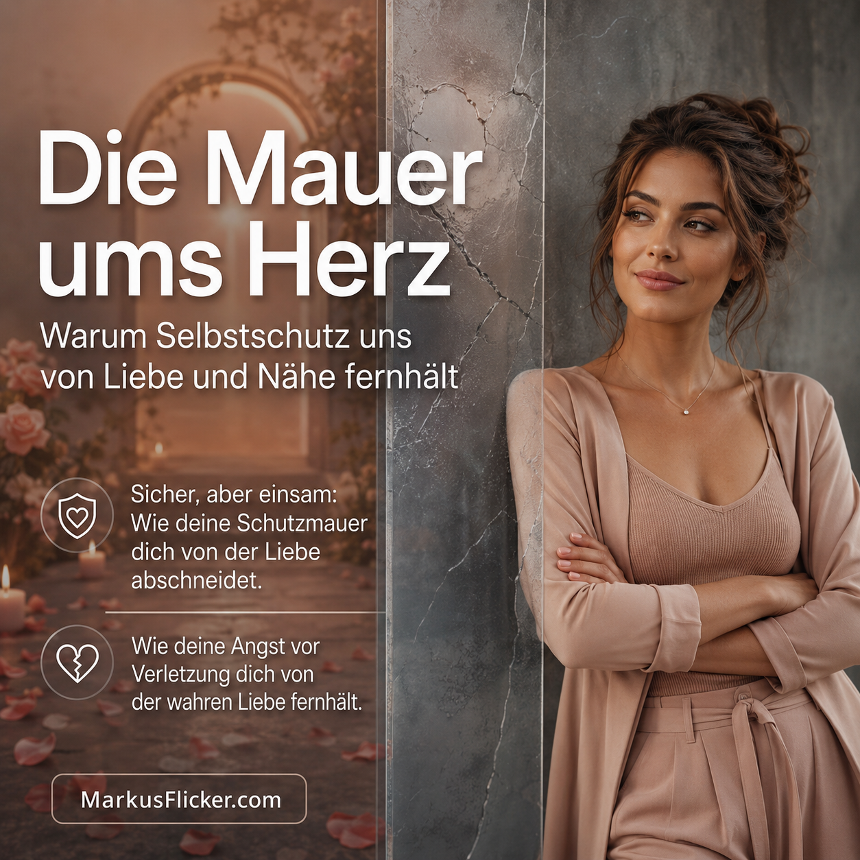 Die Mauer ums Herz: Warum Selbstschutz uns von Liebe und Nähe fernhält. Sicher, aber einsam: Wie deine Schutzmauer dich von der Liebe abschneidet. Wie deine Angst vor Verletzung dich von der wahren Liebe fernhält.