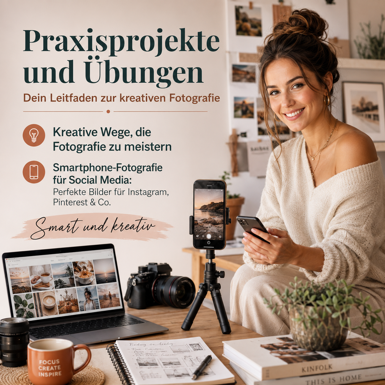 Praxisprojekte und Übungen: Dein Leitfaden zur kreativen Fotografie. Kreative Wege, die Fotografie zu meistern. Smartphone-Fotografie für Social Media: Perfekte Bilder für Instagram, Pinterest & Co. Smart und kreativ.